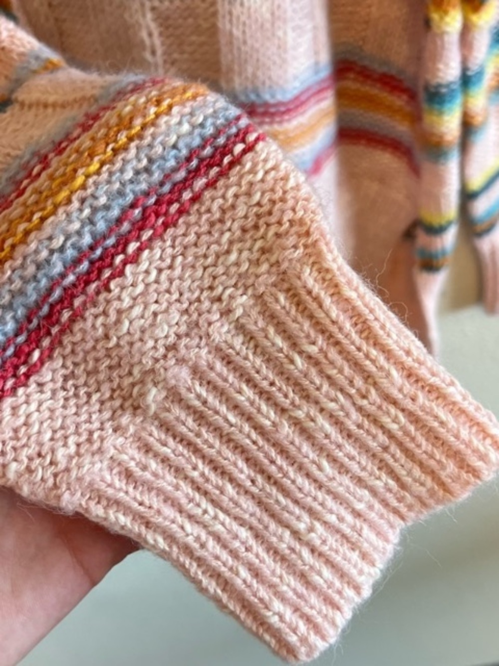 SUNDANCE Symphony Striped V-Neck Multicolor Lightweight Oversized Sweater Boho L - Picture 9 of 13